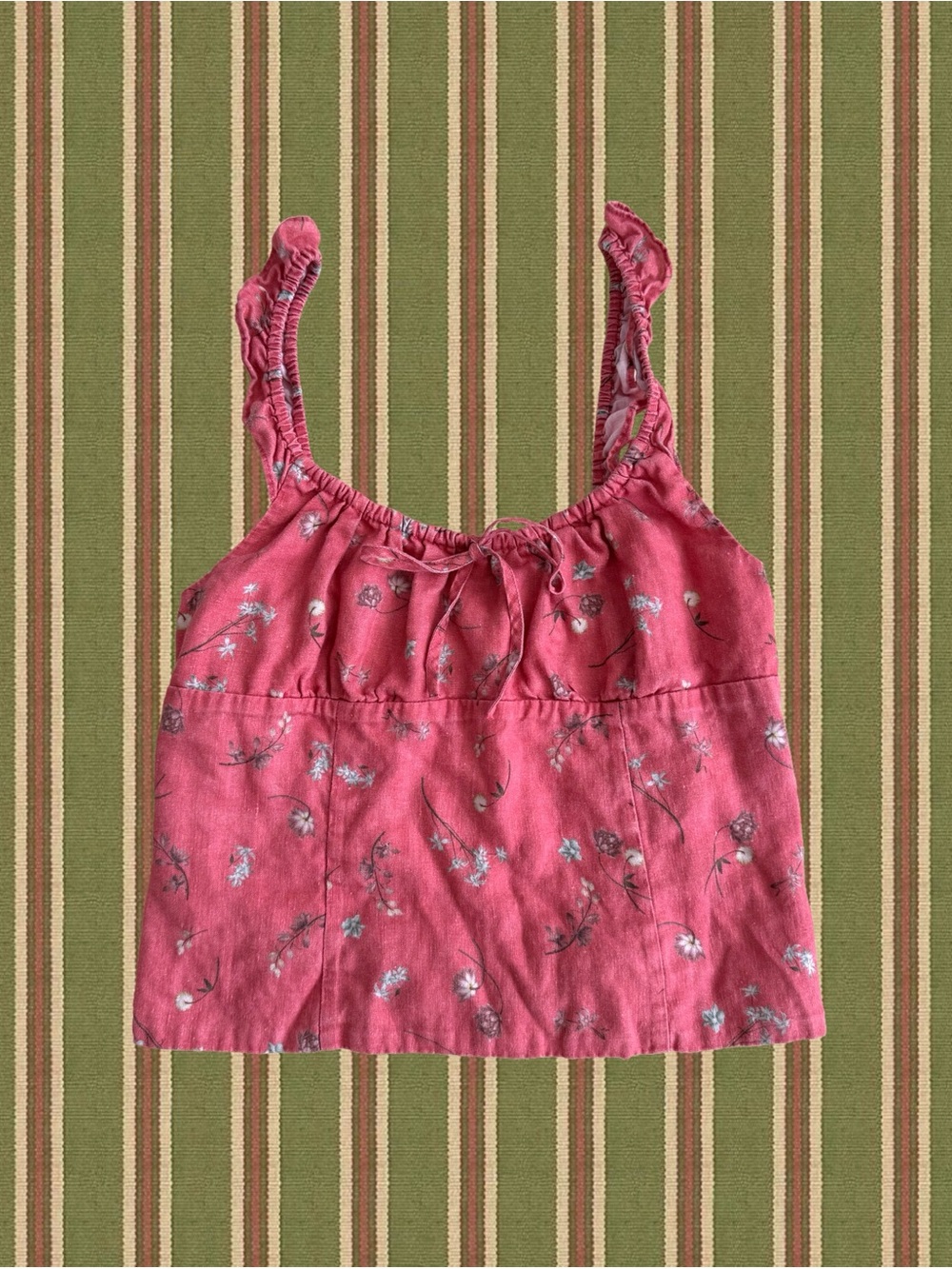 Aritzia Pink Floral Ruffled-Strap Camisole